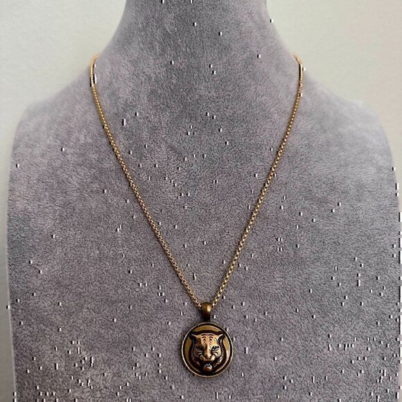 Upcycled Jewelry - Gucci Lion Button upcycled into a pendant on 20 inch chain